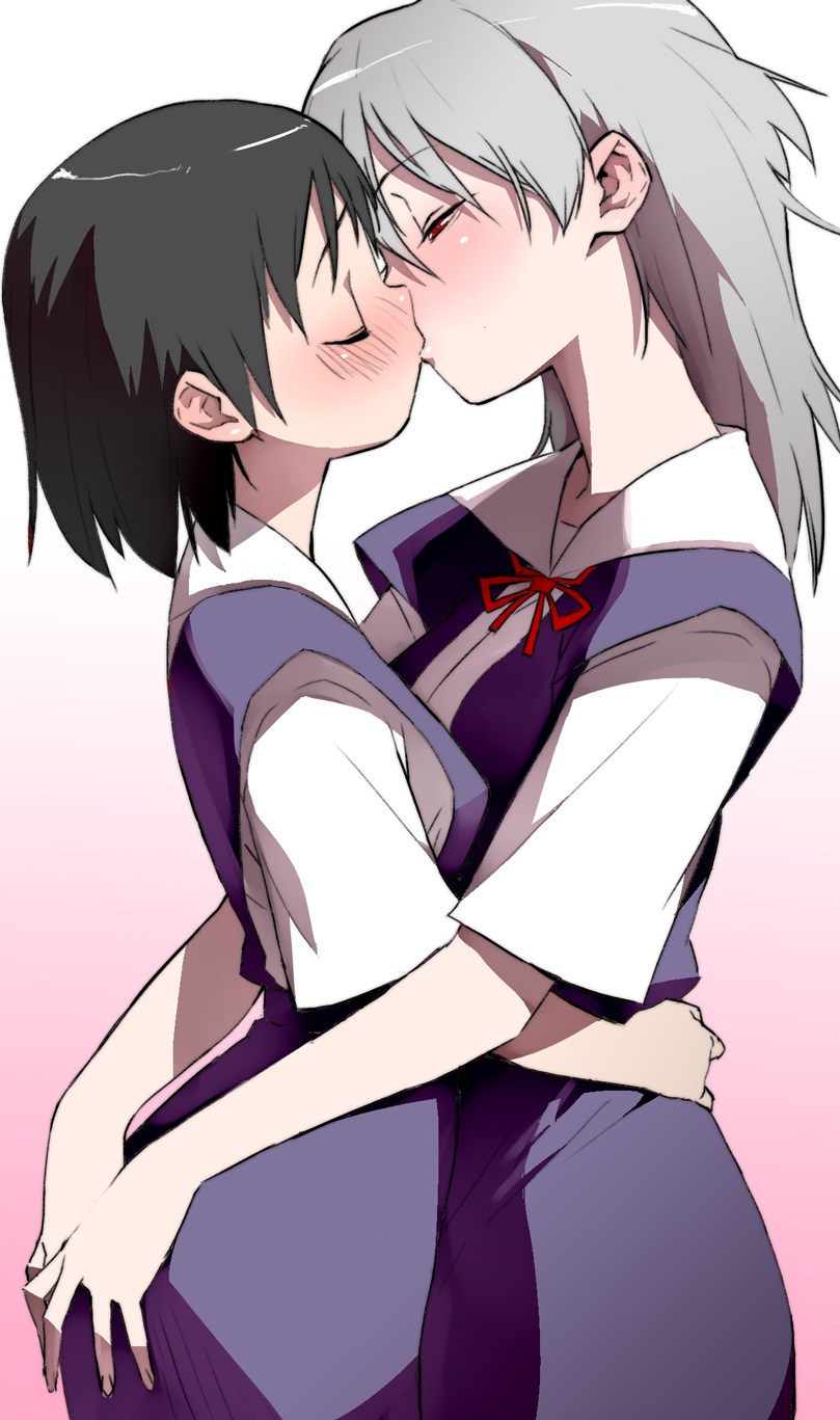 Синдзи, Каору, поцелуй, юри, школьная форма. 