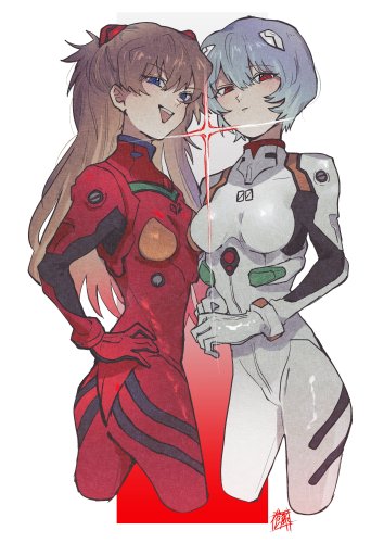 Asuka and Rei by 餅千歳あぐり